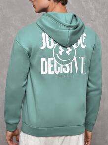 SWAVVY 1pc Loose-Fit Hoodie With Letter & Cartoon Face Print, Kangaroo Pocket And Drop Shoulder Design - Mint Green - View 2
