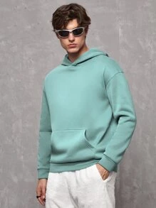 SWAVVY 1pc Loose-Fit Hoodie With Letter & Cartoon Face Print, Kangaroo Pocket And Drop Shoulder Design - Mint Green - View 5