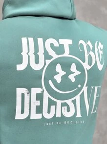 SWAVVY 1pc Loose-Fit Hoodie With Letter & Cartoon Face Print, Kangaroo Pocket And Drop Shoulder Design - Mint Green - View 6