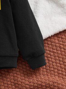 SHEIN 男嬰字母圖案運動衫 - 黑色 - 查看 3