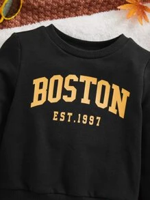 SHEIN 男嬰字母圖案運動衫 - 黑色 - 查看 4