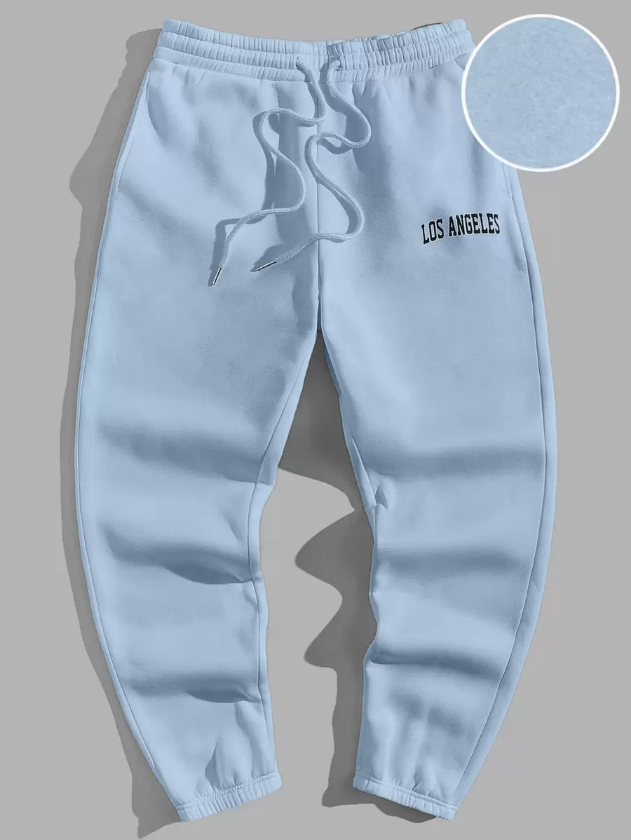 Manfinity VCAY Men Letter Graphic Drawstring Waist Thermal Joggers - Baby Blue - View 1