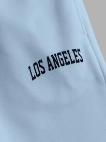 Manfinity VCAY Men Letter Graphic Drawstring Waist Thermal Joggers - Baby Blue - View 4