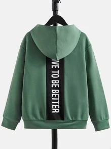 SHEIN Áo nỉ tay trễ vai in hình khẩu hiệu dành cho bé trai tuổi teen - màu xanh lá - Xem 1