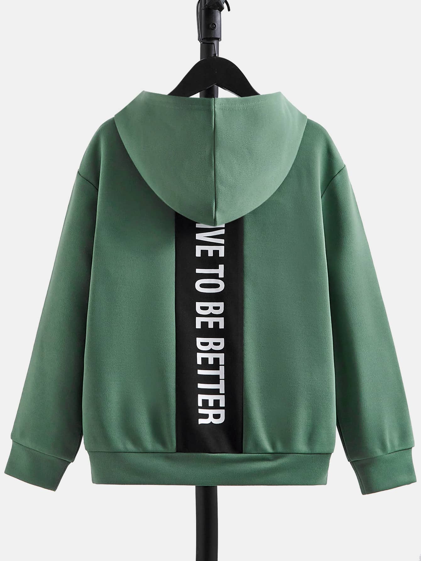 SHEIN Áo nỉ tay trễ vai in hình khẩu hiệu dành cho bé trai tuổi teen - màu xanh lá - Xem 1