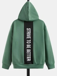 SHEIN Áo nỉ tay trễ vai in hình khẩu hiệu dành cho bé trai tuổi teen - màu xanh lá - Xem 2