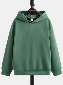 SHEIN Áo nỉ tay trễ vai in hình khẩu hiệu dành cho bé trai tuổi teen - màu xanh lá - Xem 3