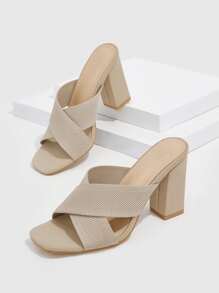 CUCCOO BASICS 女士鞋子交叉粗跟穆勒凉鞋春夏季度假鞋夏季促销万圣节圣诞节秋季 - 杏色 - 查看 5