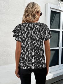 SHEIN LUNE Allover Print Butterfly Sleeve Blouse - Black - View 2