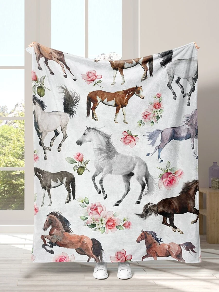 1pc Horse Pattern Blanket - Multicolor - View 1