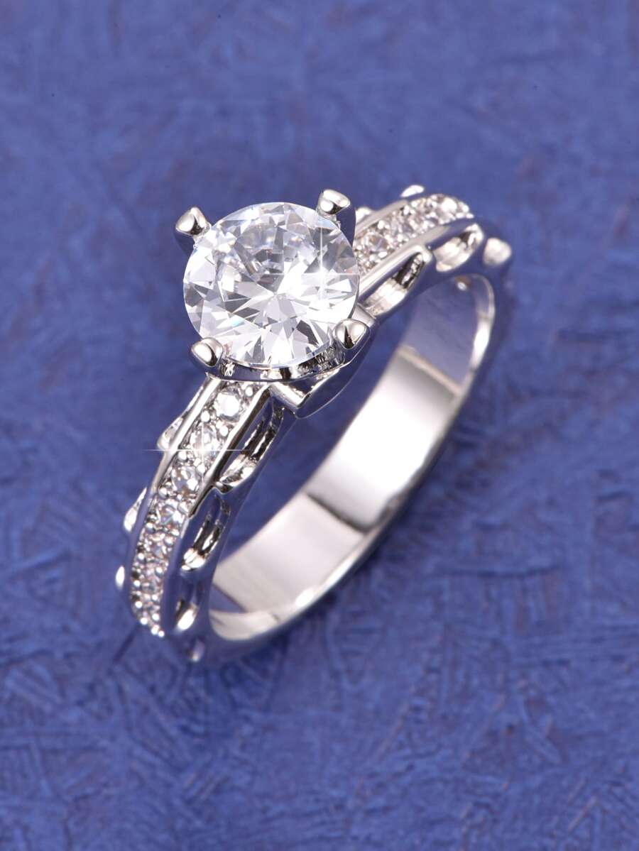 Cubic Zirconia Decor Ring - Silver - View 1