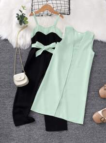 Bộ thời trang bé gái Thắt lưng Khối Màu Giải trí - Nhiều màu - Xem 3