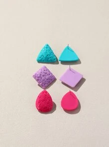 3pairs Triangle & Water-drop Design Stud Earrings - Multicolor - View 2