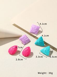3pairs Triangle & Water-drop Design Stud Earrings - Multicolor - View 3