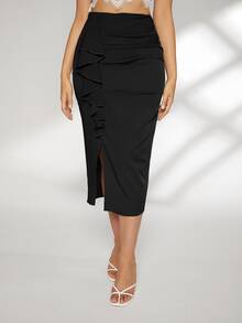 Mulvari Drape Side Split Hem Skirt - Black - View 4