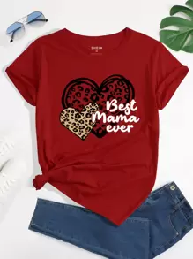 SHEIN LUNE Heart And Letter Graphic Tee - Burgundy - View 1