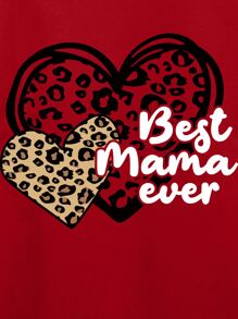 SHEIN LUNE Heart And Letter Graphic Tee - Burgundy - View 6