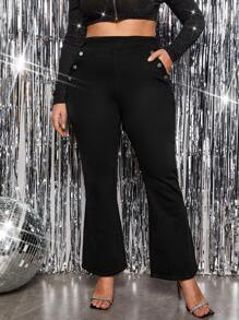 Plus Solid Flare Leg Jeans - Black - View 1