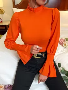 SHEIN Privé Áo thun nữ Xù màu trơn Thanh lịch - trái cam - Xem 1