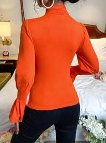 SHEIN Privé Áo thun nữ Xù màu trơn Thanh lịch - trái cam - Xem 2