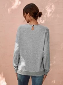 SHEIN Clasi Guipure Lace Drop Shoulder Sweatshirt - Grey - View 2