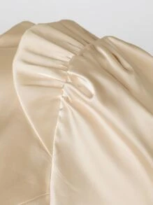 SHEIN BAE 泡泡袖短款緞面襯衫和闊腿褲 - 杏色 - 查看 6