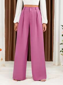 SHEIN Tall Quần nữ Nút Túi Dây kéo Uốn nếp màu trơn Thanh lịch - Hồng - Xem 4