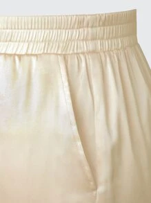 SHEIN BAE 泡泡袖短款緞面襯衫和闊腿褲 - 杏色 - 查看 7