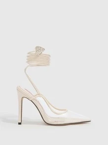 CUCCOO SZL 腿部繫帶設計細跟繫帶高跟單鞋 - 杏色 - 查看 4