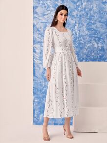 Mulvari Đầm Dây kéo Ren lên Thực vật Thanh lịch - trắng - Xem 4