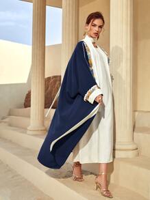 Al Najma 前开流苏细节长款蝙蝠袖系带朴素阿拉伯长袍 - 藏蓝色 - 查看 2