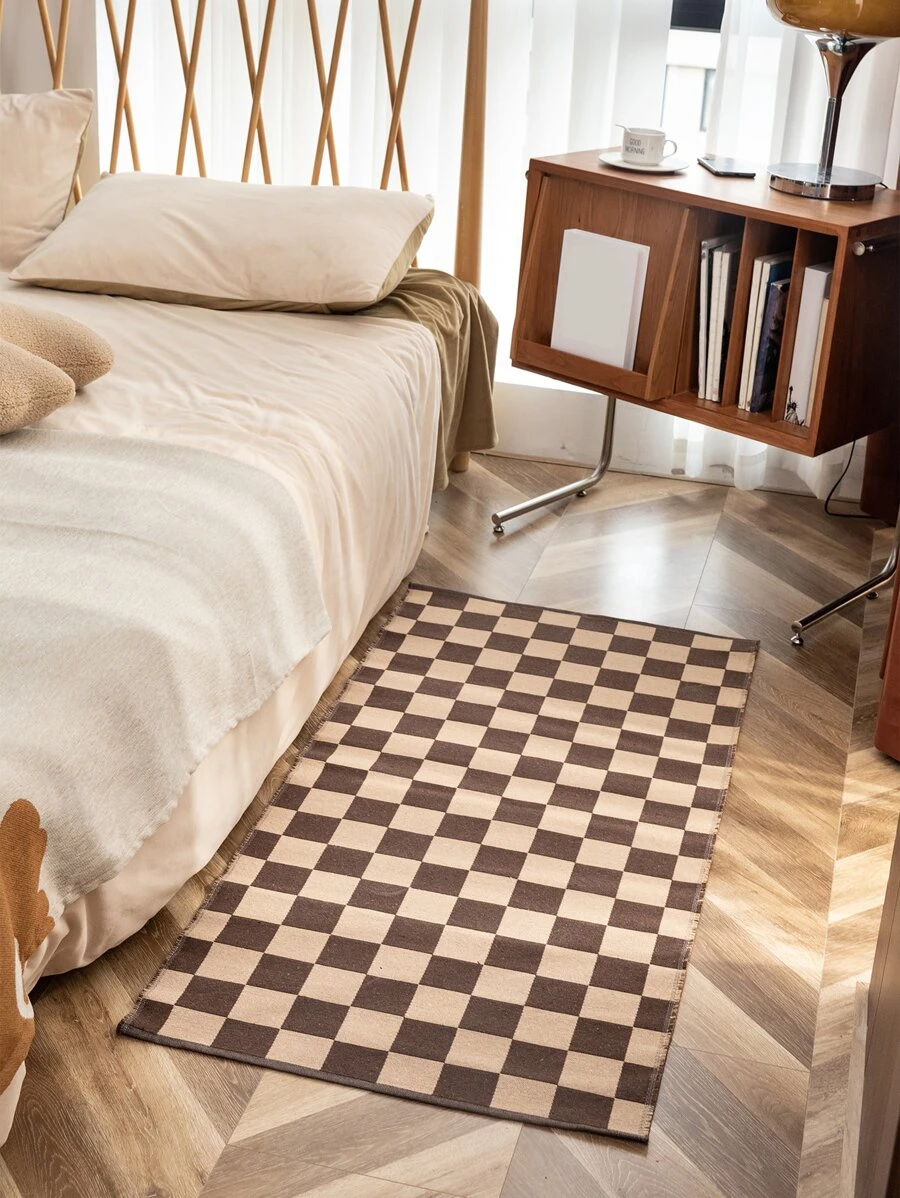 Checkerboard Pattern Rug - Coffee Brown - View 1