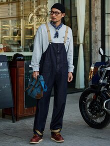 DAZY 男士口袋貼布牛仔背帶褲