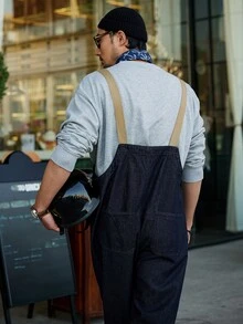 DAZY 男士口袋貼布牛仔背帶褲