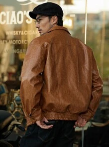 DAZY Men Zip Up PU Leather Coat - Brown - View 2