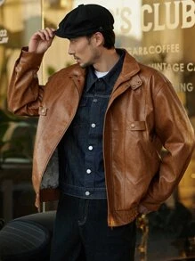 DAZY Men Zip Up PU Leather Coat - Brown - View 5