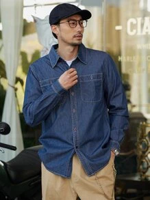 DAZY Men Solid Button Through Denim Shirt - Medium Wash - View 4