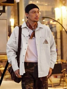 DAZY Men Geo Print Button Front Shirt - Apricot - View 1