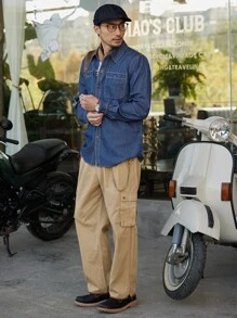 DAZY Men Solid Button Through Denim Shirt - Medium Wash - View 7