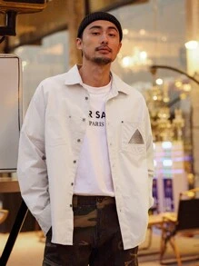 DAZY Men Geo Print Button Front Shirt - Apricot - View 4