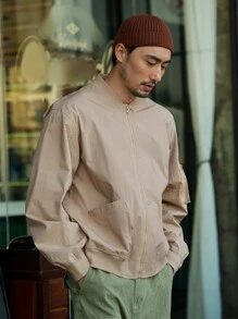 DAZY Hombres Cazadora tipo bomber unicolor con cremallera - Caqui - Ver 3