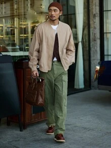 DAZY Hombres Cazadora tipo bomber unicolor con cremallera - Caqui - Ver 4