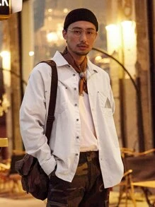 DAZY Men Geo Print Button Front Shirt - Apricot - View 6