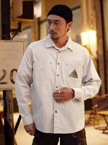 DAZY Men Geo Print Button Front Shirt - Apricot - View 7