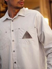 DAZY Men Geo Print Button Front Shirt - Apricot - View 9