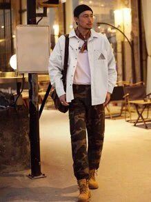 DAZY Men Geo Print Button Front Shirt - Apricot - View 10