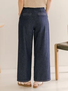 DAZY 高腰闊腿牛仔褲 - 中等水洗藍 - 查看 2