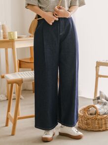 DAZY 高腰闊腿牛仔褲 - 中等水洗藍 - 查看 8