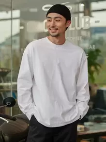 DAZY Men Cotton Drop Shoulder Solid Tee,Fall Clothes Long Sleeve Men Shirt