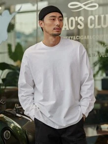 DAZY Men Cotton Drop Shoulder Solid Tee,Fall Clothes Long Sleeve Men Shirt